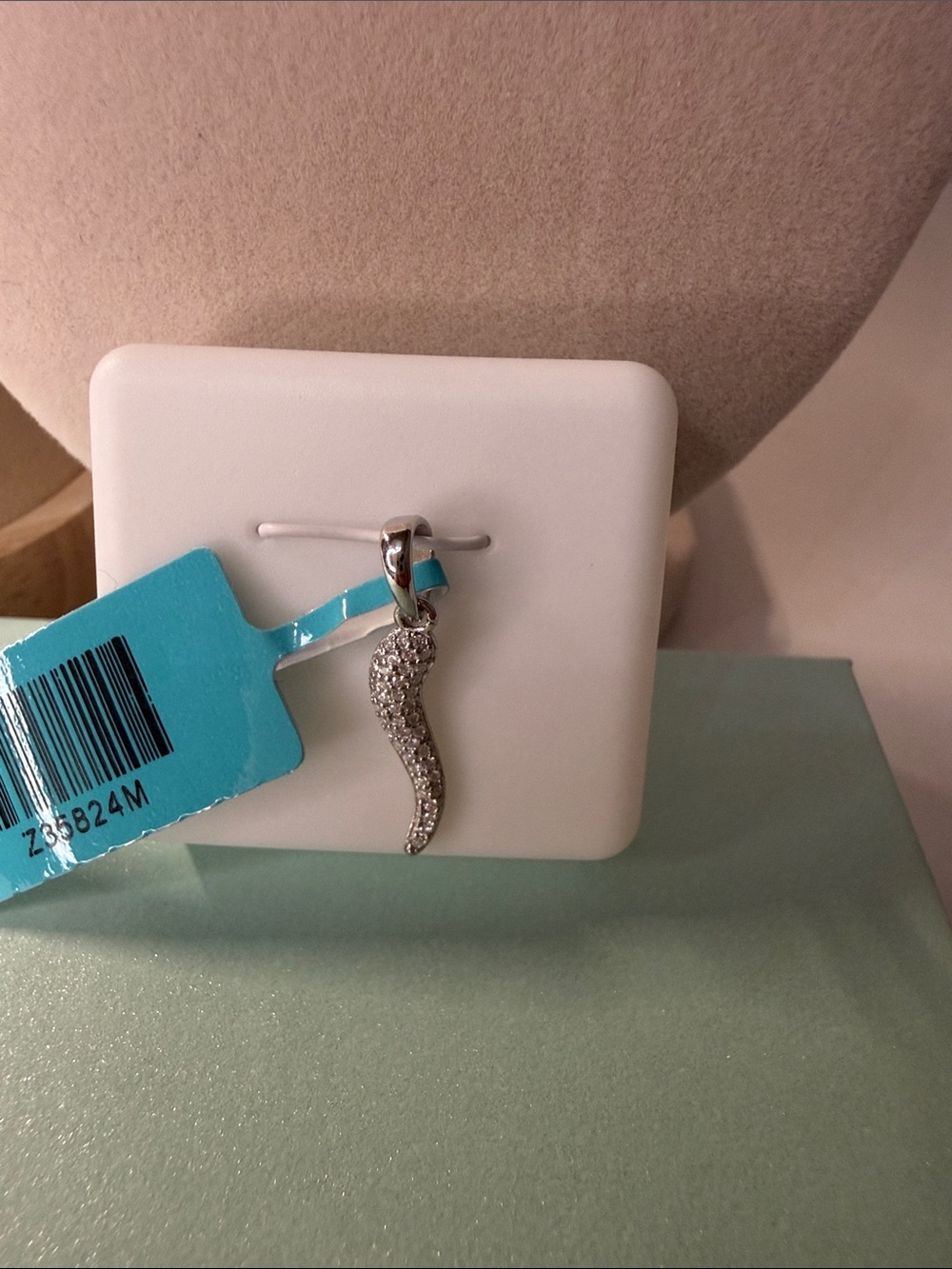 Sterling Silver Pave Horn Pendant with 20” Box Chain